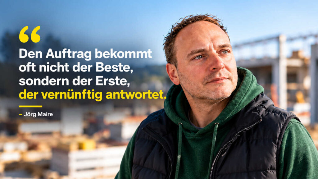 Jörg Maire, Experte für KI im Vertrieb, mit dem Zitat: Den Auftrag bekommt oft nicht der Beste, sondern der Erste, der vernünftig antwortet.
